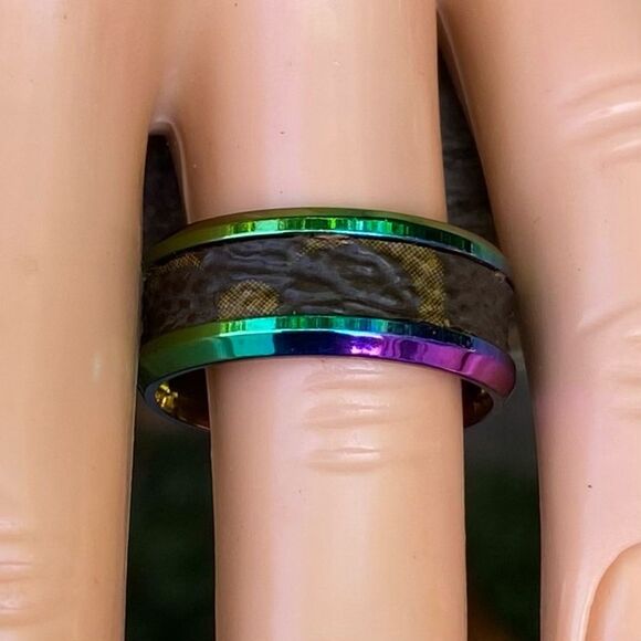 Upcycled/Repurposed Louis Vuitton Monogram Canvas Ring w/ Holographic Band 6.5 - Picture 2 of 7